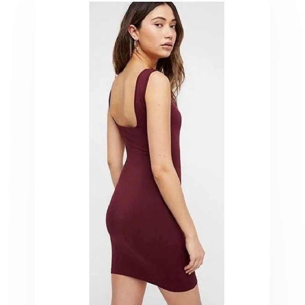 Free People Intimately M/L Square Neck Seamless Mini Slip Dress Fall Burgundy